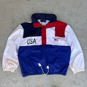 Vintage Polo Sport Ralph Lauren USA Windbreaker Jacket Red White Blue Medium